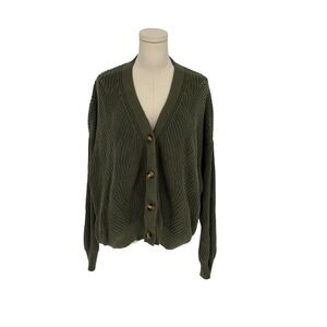 Time and Tru Olive Green Pointelle Knit Cardigan Sweater XXXL 22